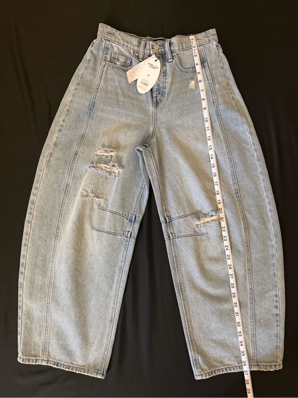 Scoop High Rise Barrel Jeans Distressed Light Wash NWT Size 0 - Picture 6 of 7